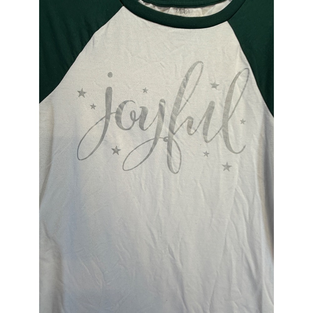 Life of Mine Womens Joyful Graphic Baseball Tee Green White 3/4 Sleeve Medium - Picture 3 of 6